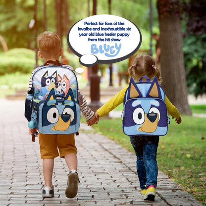 BLUEY Backpack for Girls & Boys for Kindergarten & Elementary School, 12 Inch, Plush with 3D Ears & Appliques, Adjustable Straps & Padded Back, Lightweight Travel Bag for Kids