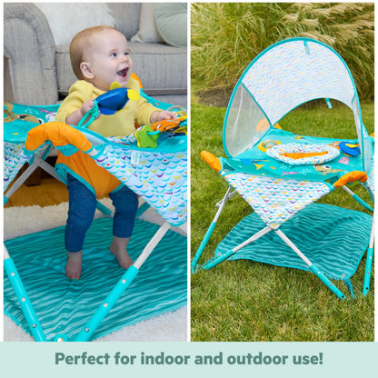 Bright Starts Pop 'N Jump Portable Activity Jumper, Indoor/Outdoor Use, Owl Forest with 4 Sensory Toys, Ages 6-12 Months
