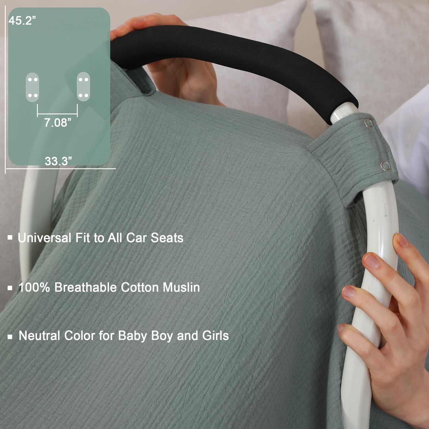 100% Muslin Cotton Car Seat Cover Baby, Carseat Canopy Cover, Universal Fit Stroller Covers for Boys and Girls (Summer Wheat)