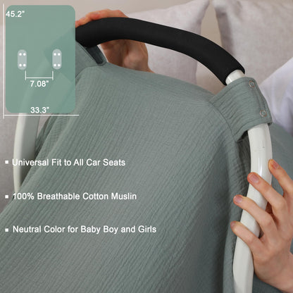 100% Muslin Cotton Car Seat Cover Baby, Carseat Canopy Cover, Universal Fit Stroller Covers for Boys and Girls (Summer Wheat)