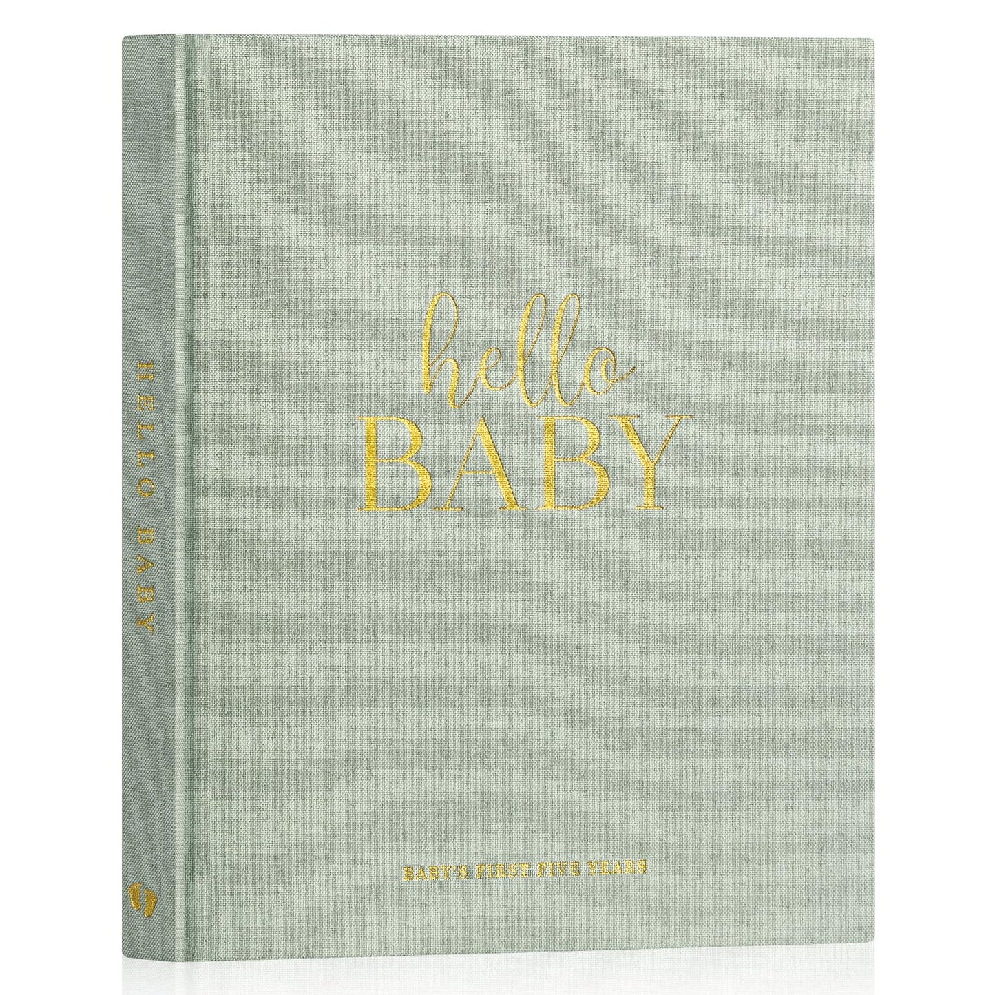Lanpn Hello Baby First 5 Year Memory Book for Boy Girl - Linen Hardcover Baby Book Keepsake for New Parents - Newborn Baby Journal Scrapbook Photo Album Baby Milestone Book (Beige, 154 Pages)
