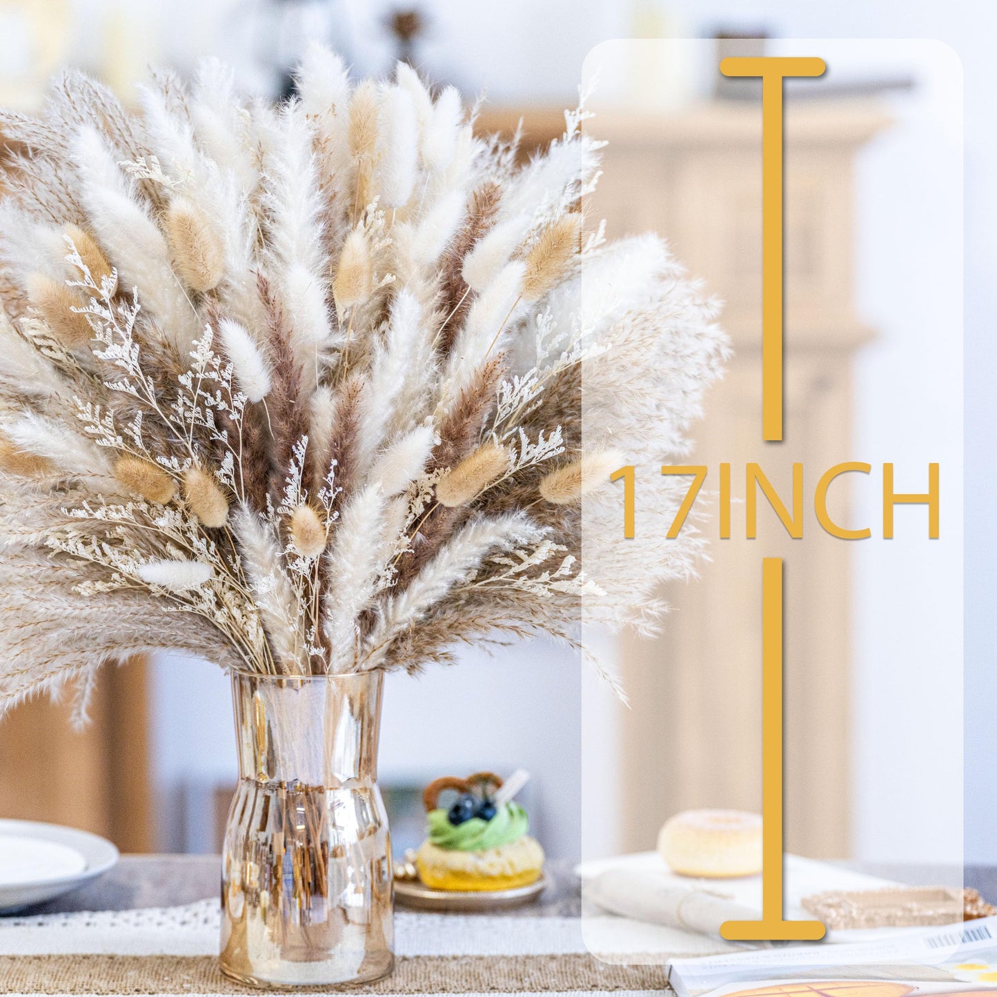 95 PCS Natural Pampas Grass Decor Bouquet | Boho Dried Floral Arrangement Centerpiece Table Decor Wedding Decor Rustic Decor, Natural, white, beige (Fdm-b-01)