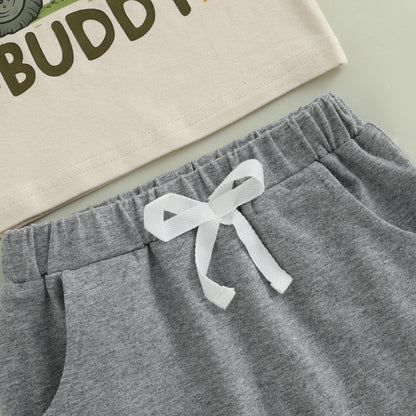 Pudcoco Toddler Baby Boys Girls Summer Clothes Farm Animal Outfit Short Sleeve T-shirt and Solid Color Shorts Set