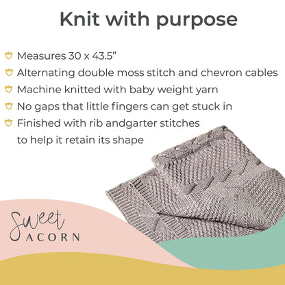 Knit Baby Blanket in Elegant Pattern, Organic Cotton Blankets for Crib or Stroller, Receiving Blankets - Salt White