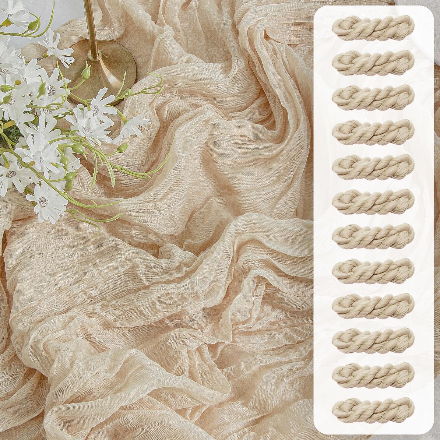 FEXIA Beige Cheesecloth Table Runner 35x120 Inches Ivory Gauze Rustic Boho Spring Easter Table Runner for Engagement Party Decorations Bridal Shower Wedding Party First Communion Centerpiece
