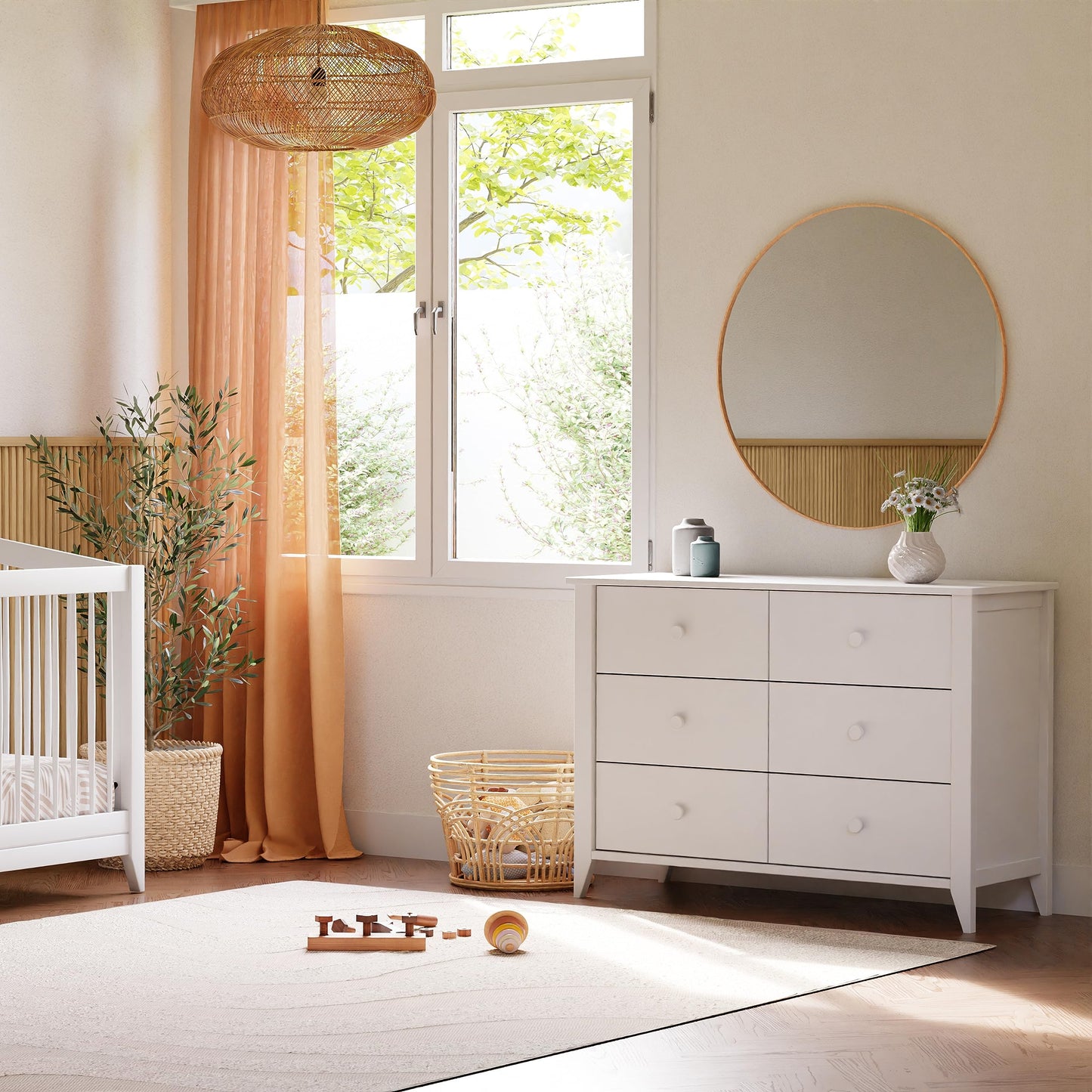 Babyletto Sprout 3-Drawer Changer Dresser with Removable Changing Tray in Washed Natural and White, Greenguard Gold Certified