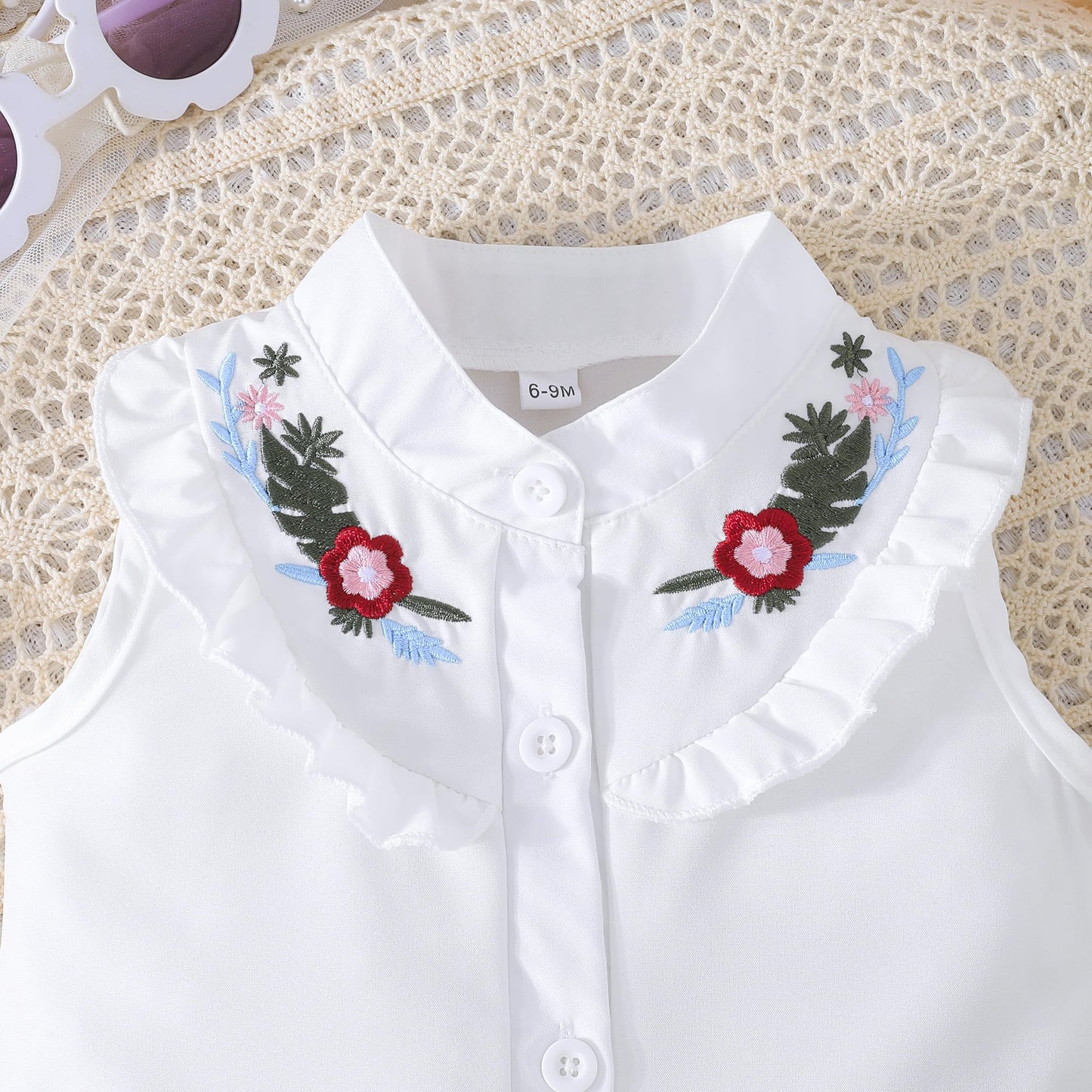 SUREPOCH Baby Girl Clothes Toddler Summer Embroidery Short Shirt Pant Girl Outfit Sleeveless Top Clothes Set