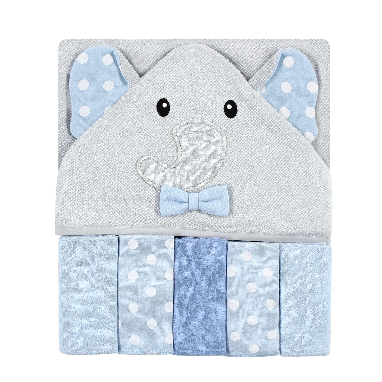 Hudson Baby Unisex Baby Hooded Towel and Five Washcloths, Modern Giraffe, One Size