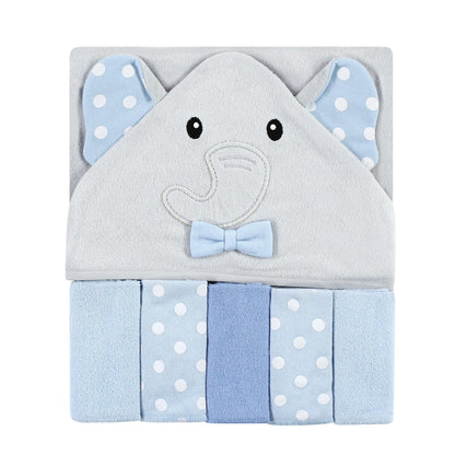Hudson Baby Unisex Baby Hooded Towel and Five Washcloths, Modern Giraffe, One Size