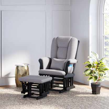 Storkcraft Tuscany Custom Glider and Ottoman with Free Lumbar Pillow (White/Slate Gray Swirl) - Cleanable Upholstered Comfort Rocking Nursery Chair with Ottoman