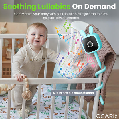 GEARit Baby Monitor with Camera & Audio 2K Video with Motion & Crying Detection, 2 Way Audio Easy WiFi Setup, Remote Monitoring - Easy to Set Crib Monitor with Adjustable Stand