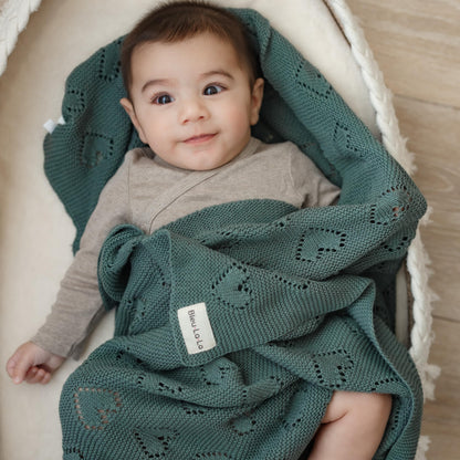 Swaddling Blanket for Girls - 100% Luxury Cotton Knit Heart Baby Blanket - Soft Warm Cozy Swaddle Receiving Stroller Crib Receiving Blanket for Newborns Infants & Toddlers (Pink, 0-2 Years)