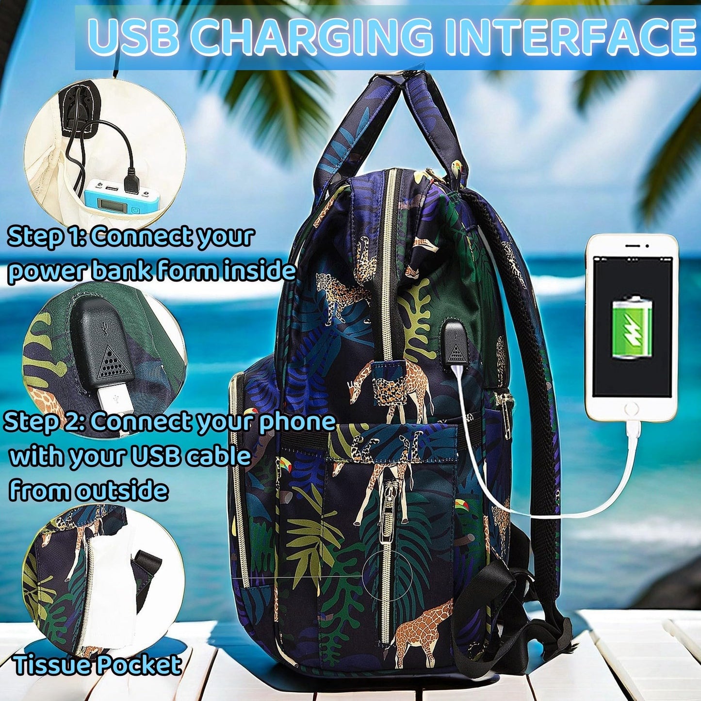 Diaper Bag Backpack for Dad and Mom with USB Charging Port Stroller Straps and Insulated Pocket,army military Travel Nappy Backpack for Daddy/Mommy (Black)