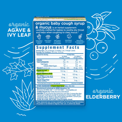 Mommy's Bliss Organic Baby Cough Syrup and Mucus + Immunity Support, Contains Organic Agave and Ivy Leaf, Made for Babies 4 month+, 1.67 Fluid Ounces