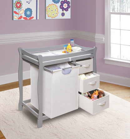Badger Basket Sleigh Style Baby Changing Table with Laundry Hamper and 3 Storage Drawers - Espresso