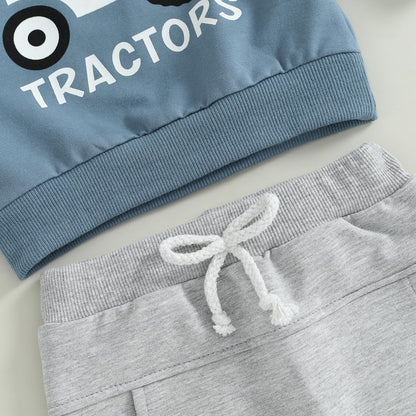 Toddler Baby Boy Fall Winter Outfits Tractor Print Long Sleeve Sweatshirt Pants Set Kids Sweatsuit Clothes