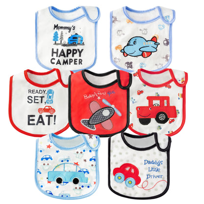 7Pcs Cotton Waterproof Baby Bibs Hook Loop Closure Newborn Bib Keepsake Baby Gift for Drooling Feeding Eating