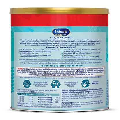 Enfamil NeuroPro EnfaCare High Calorie Premature Baby Formula, Milk-Based with Iron, Brain-Building DHA, Vitamins & Minerals for Immune Support, added easy-to-digest proteins, Baby Milk, 13.6 Oz Can