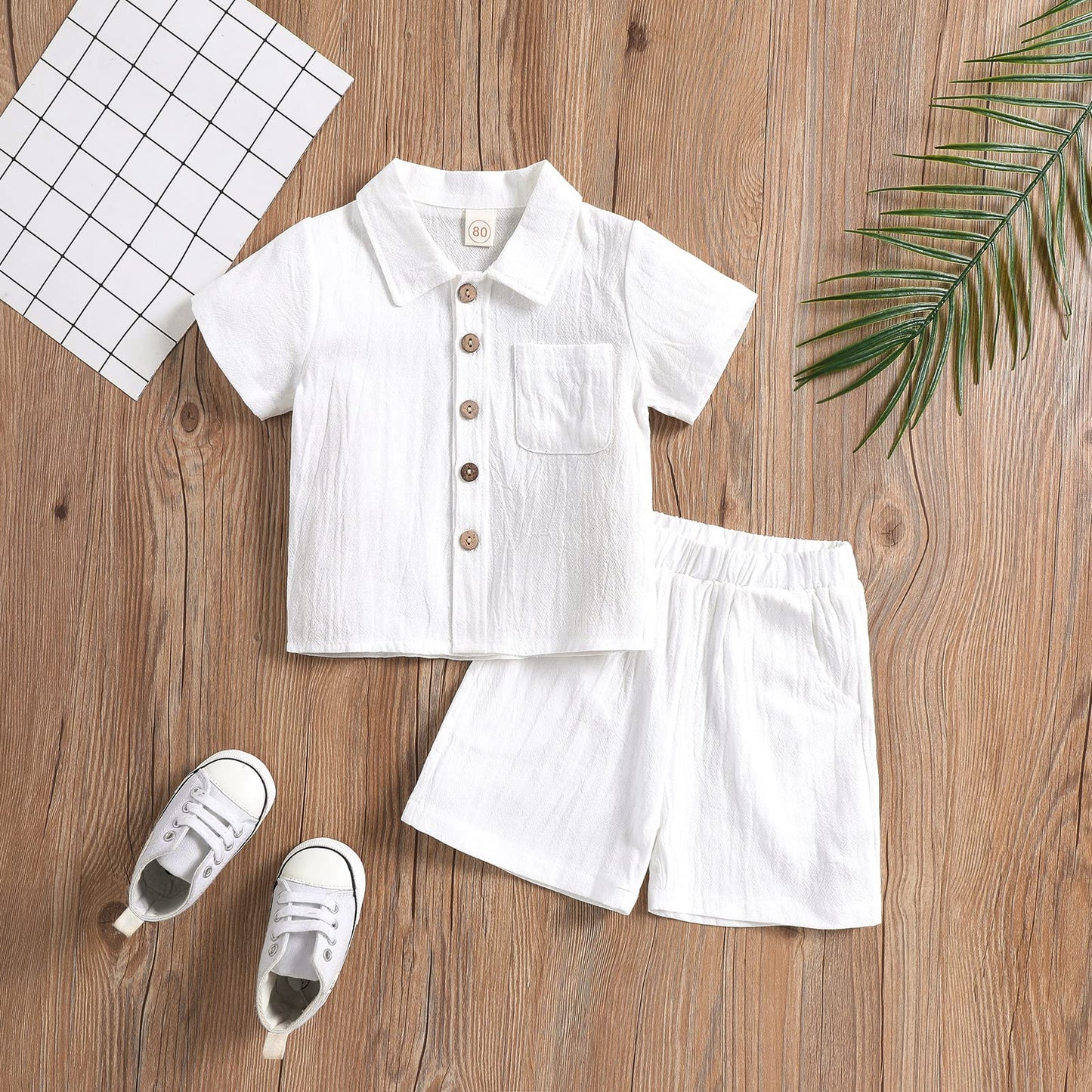 Toddler Baby Boy Linen Outfit Button Down Shirt Plain Shorts Cute Infant Newborn Photoshoot Clothes Summer 2Pcs Set