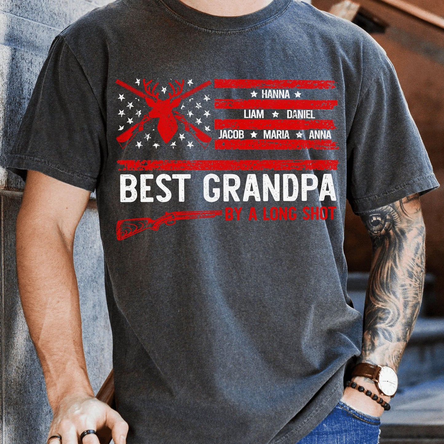 Personalized Fathers Day Shirts for Dad, Grandpa Shirt with Grandkids Names, Gifts for Dad Hunting Fishing