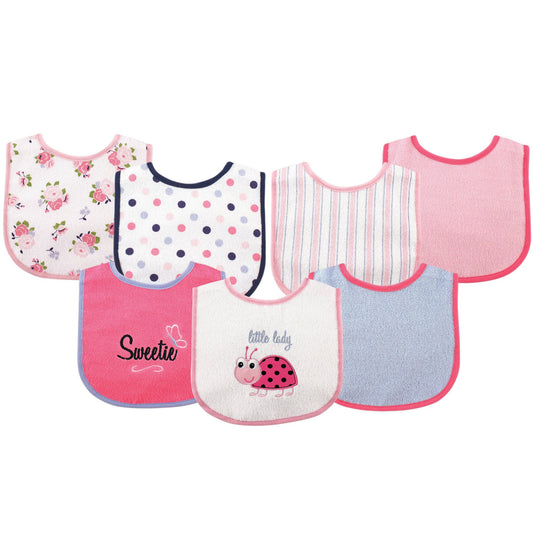 Luvable Friends Unisex Baby Cotton Terry Drooler Bibs with PEVA Back, Pink Food, One Size