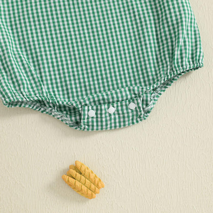 Baby Girl Pumpkin Embroidery Jumpsuit Halloween Sleeveless Round Neck Plaid Tank Romper