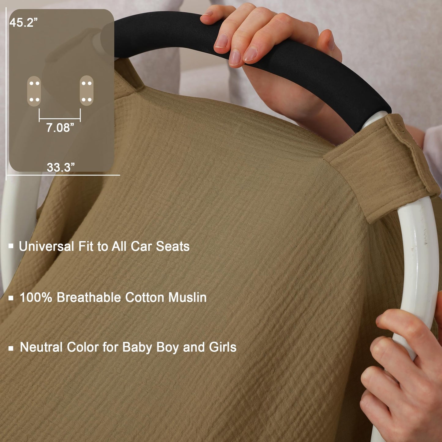 100% Muslin Cotton Car Seat Cover Baby, Carseat Canopy Cover, Universal Fit Stroller Covers for Boys and Girls (Summer Wheat)