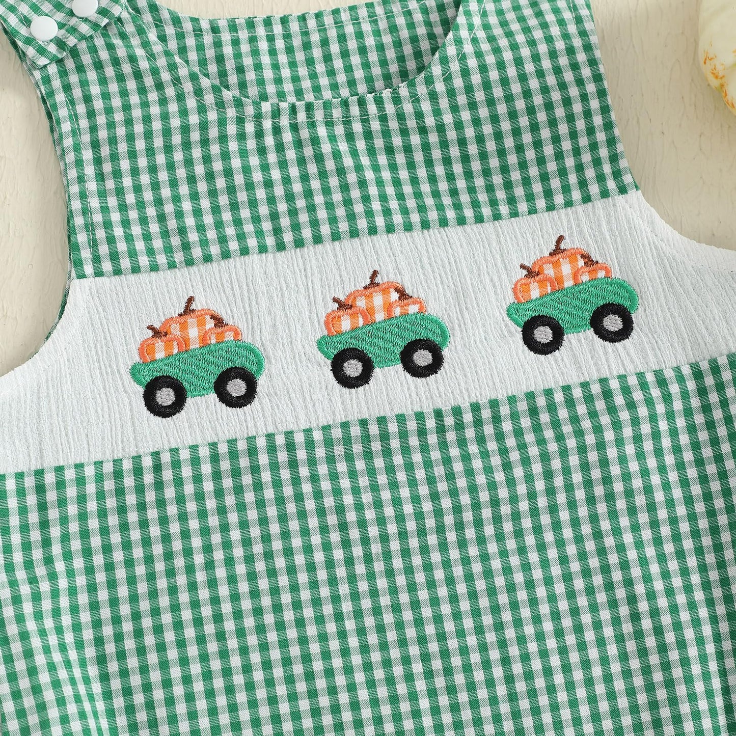 Baby Girl Pumpkin Embroidery Jumpsuit Halloween Sleeveless Round Neck Plaid Tank Romper