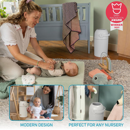 Magic Diaper Pail - Patented 100% Odor-Free System with Child-Safe Lock - Award-Winning Design - No Refills Required - Works with Regular Trash Bags - White