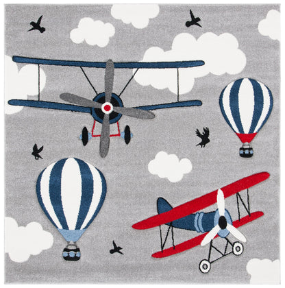 SAFAVIEH Carousel Kids Collection Area Rug - 5'3" x 7'6", Light Grey & Red, Non-Shedding & Easy Care, Ideal for High Traffic Areas for Boys & Girls in Playroom, Nursery, Bedroom (CRK137F)