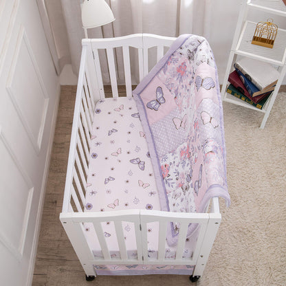 La Premura 3-Piece Purple Butterfly Baby Crib Bedding Set for Girls, Lilac Standard Size Crib Set for Baby Girl, Comforter, Fitted Sheet, and Dust Ruffle Skirt, Baby Nursery Floral Design for Girls