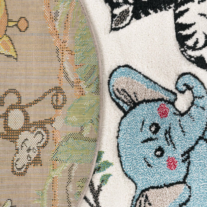 Paco Home Nursery Rug for Kids - Jungle Animals Giraffe Lion Monkey in Beige, Size:5'3" x 7'7"