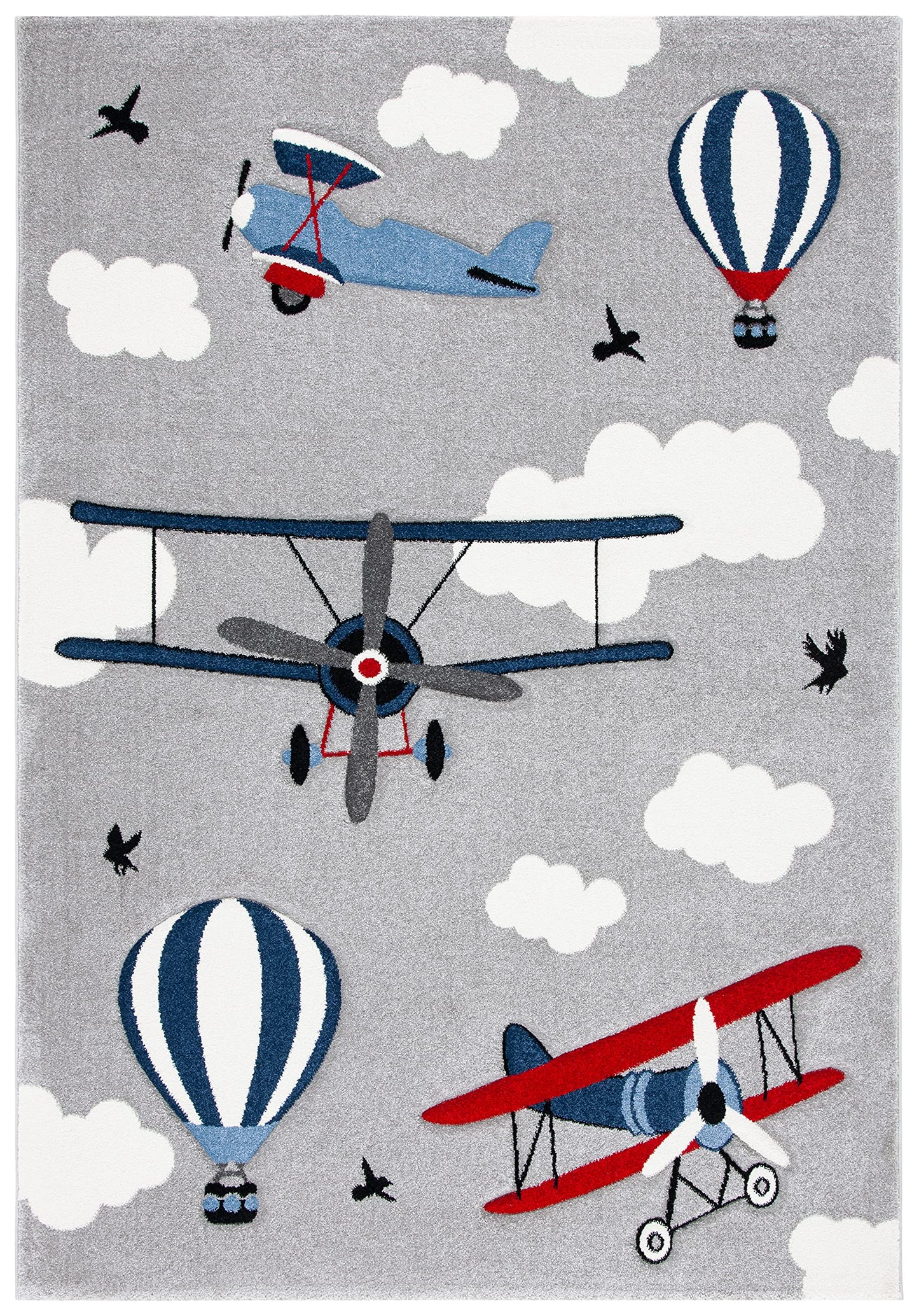 SAFAVIEH Carousel Kids Collection Area Rug - 5'3" x 7'6", Light Grey & Red, Non-Shedding & Easy Care, Ideal for High Traffic Areas for Boys & Girls in Playroom, Nursery, Bedroom (CRK137F)