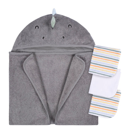 Gerber Baby 4 Piece Animal Character Hooded Towel and Washcloth Set, Brown Lion, One Size