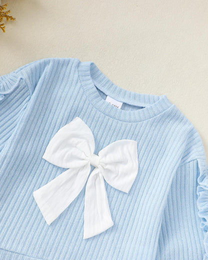 Renotemy Toddler Baby Girl Clothes Fall Winter Outfit, Bow Sweatshirt Denim Bell Bottom Jeans Outfits for 1-5 Year Girls