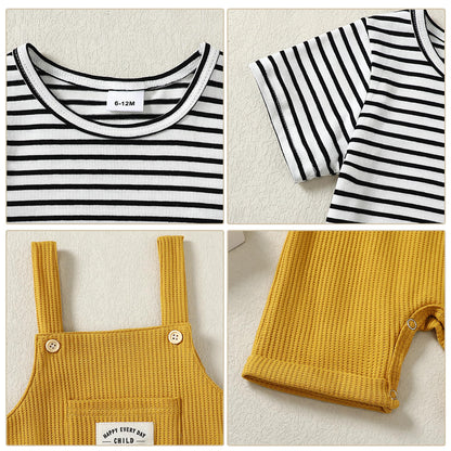 ZOEREA Toddler Baby Boys Clothes Summer Outfit Stripe T-Shirt and Shortall Romper Set Cute Jumpsuit Solid Color 6M-4T