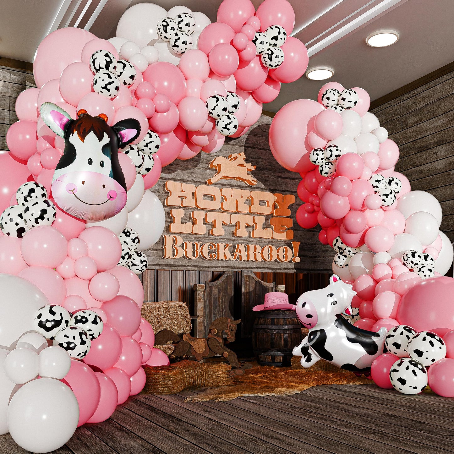 ALL-IN-1 Cow Balloon Arch Kit with BONUS Cows Balloons for Cow Party Decorations - Cowgirl Balloon Arch Kit for Cowgirl Baby Shower Decorations & Cows Birthday Party Decoration