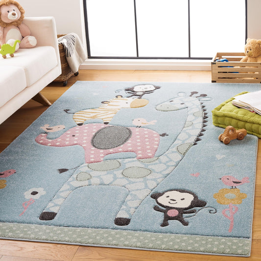 SAFAVIEH Carousel Kids Collection Accent Rug - 4' x 6', Ivory, Animal Design, Non-Shedding & Easy Care, Ideal for High Traffic Areas for Boys & Girls in Playroom, Nursery, Bedroom (CRK120A)