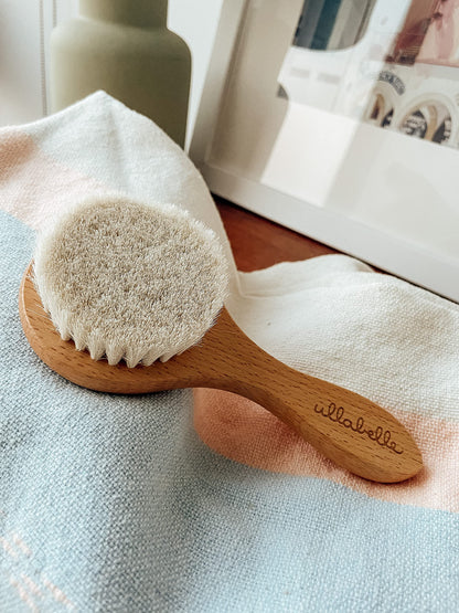 4 Piece Wooden Baby Hair Brush and Comb Set for Newborns & Toddlers in Chic Gift Box - Ultra Soft Natural Goat Hair and Wood Baby Brush Set Prevents Cradle Cap - Perfect Registry Gift (Pink)