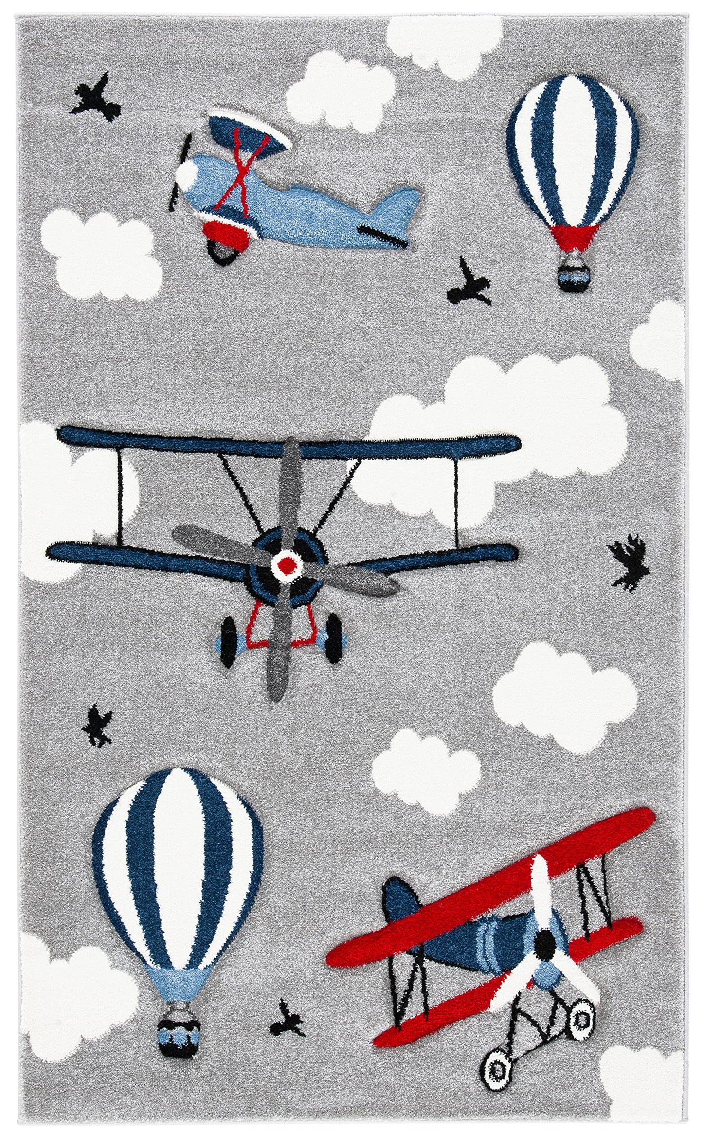 SAFAVIEH Carousel Kids Collection Area Rug - 5'3" x 7'6", Light Grey & Red, Non-Shedding & Easy Care, Ideal for High Traffic Areas for Boys & Girls in Playroom, Nursery, Bedroom (CRK137F)