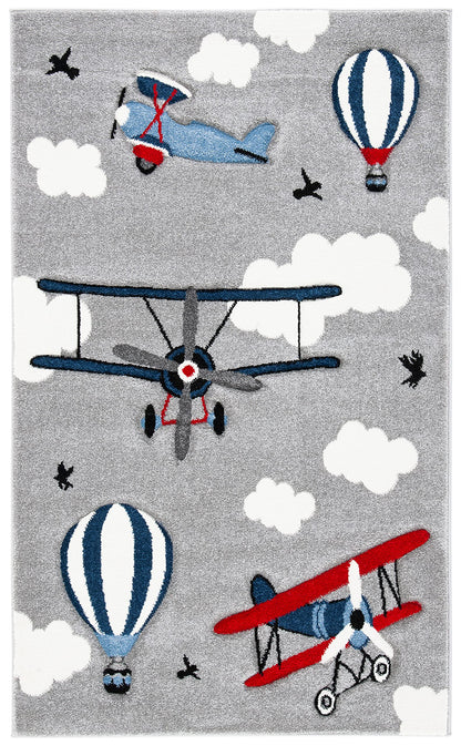 SAFAVIEH Carousel Kids Collection Area Rug - 5'3" x 7'6", Light Grey & Red, Non-Shedding & Easy Care, Ideal for High Traffic Areas for Boys & Girls in Playroom, Nursery, Bedroom (CRK137F)