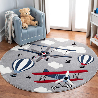 SAFAVIEH Carousel Kids Collection Area Rug - 5'3" x 7'6", Light Grey & Red, Non-Shedding & Easy Care, Ideal for High Traffic Areas for Boys & Girls in Playroom, Nursery, Bedroom (CRK137F)