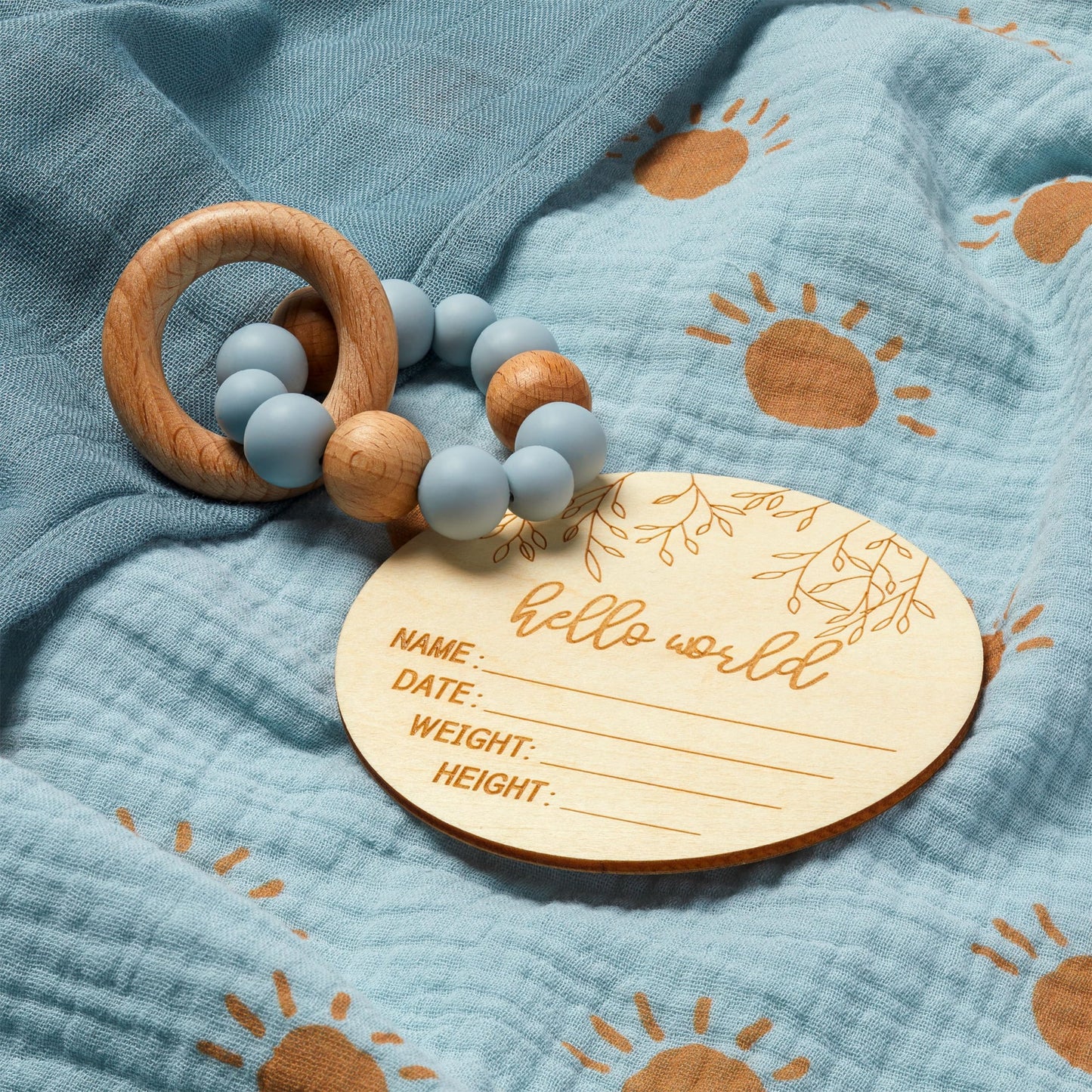 Baby Gift Set Boy - Newborn Shower Gift Basket with Large Minky Plush Blanket, Muslin Swaddle, Teether, Wooden Birth Record, Hand & Foot Print Kit, Nemo Socks, for Newborn Essentials Boys, Blue
