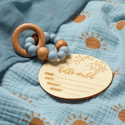 Baby Gift Set Boy - Newborn Shower Gift Basket with Large Minky Plush Blanket, Muslin Swaddle, Teether, Wooden Birth Record, Hand & Foot Print Kit, Nemo Socks, for Newborn Essentials Boys, Blue