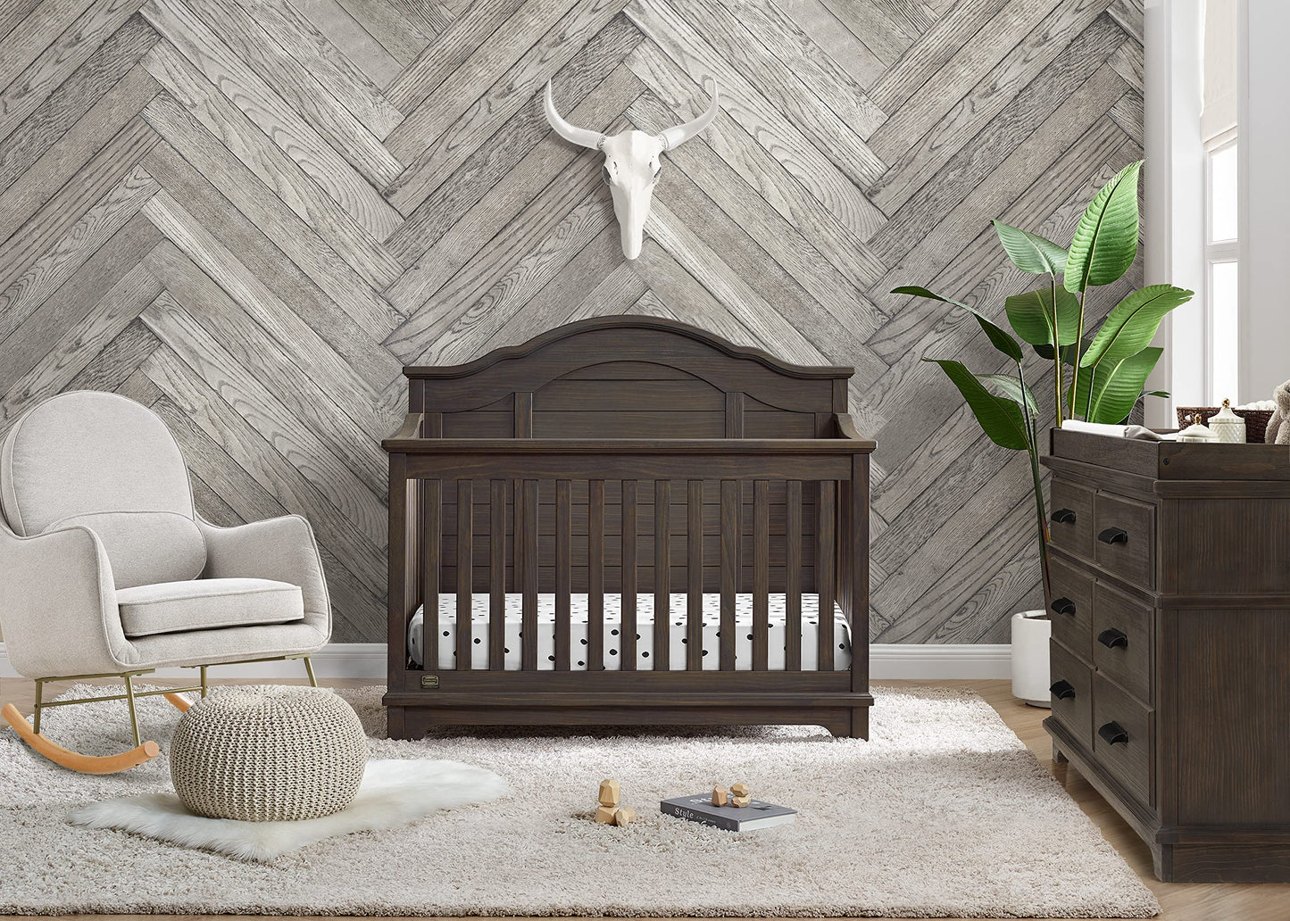 Delta Children Simmons Kids Asher 6-in-1 Convertible Crib with Toddler Rail, Aged Oak
