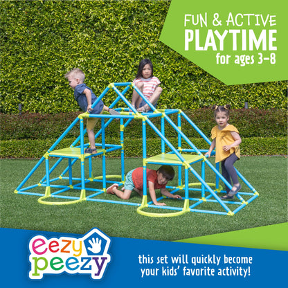 Eezy Peezy Mega Pyramid Monkey Bars Climbing Tower Active Outdoor Fun for Kids Ages 3 to 8 Years Old, Blue/Green