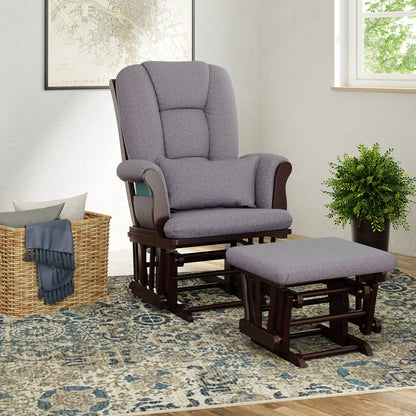 Storkcraft Tuscany Custom Glider and Ottoman with Free Lumbar Pillow (White/Slate Gray Swirl) - Cleanable Upholstered Comfort Rocking Nursery Chair with Ottoman