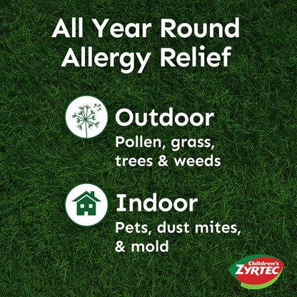 Zyrtec Children's 24 Hour Allergy Relief Syrup, 5 mg Cetirizine Hydrochloride Antihistamine, Kids Allergy Medicine for Indoor & Outdoor Allergy Relief, Dye- & Sugar-Free, Grape, 8 fl. oz