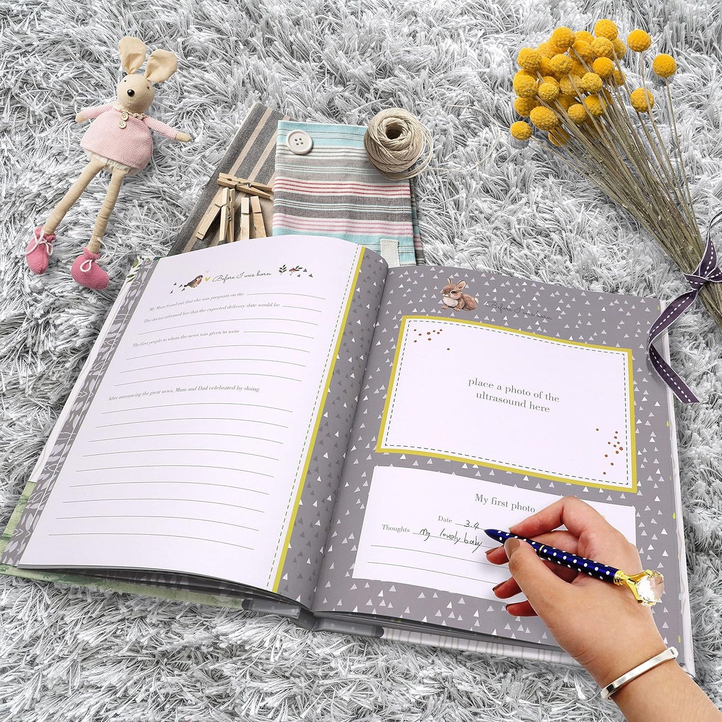 Holoary First 5 Years Baby Memory Book - 76 Colourful Illustrated Keepsake Journal Pages Record Book Album for Newborn Baby Boy or Girl, Woodland Animals Design