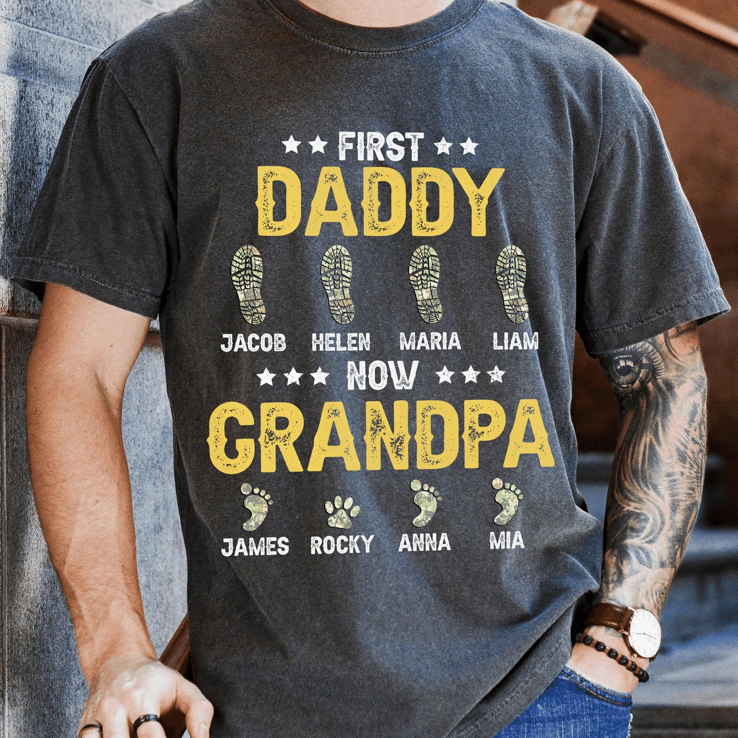 Personalized Fathers Day Shirts for Dad, Grandpa Shirt with Grandkids Names, Gifts for Dad Hunting Fishing